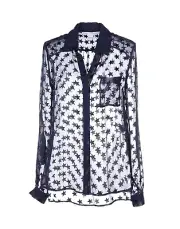 NWT Diane von Furstenberg DVF Lorelei Two Star Print Sheer Chiffon Blouse Navy 0
