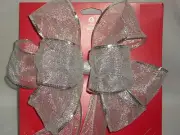Silver Large Wired Edge Christmas Gift Wreath Bow Package Wedding Fancy Pew