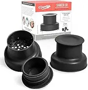 Masontops Cocktail Shaker Lids – Compatible with any Regular Mouth Mason Jar – 2-Pack with 1oz Jigger Caps - Black