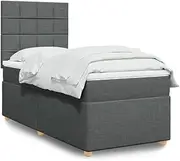 vidaXL King Single Box Spring Bed with Mattress - Dark Grey Adjustable Headboard Bedroom Fabric Frame