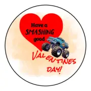 Kids Valentines day Monster truck Stickers, labels, tags