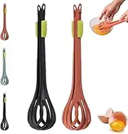 Multifunctional Egg Beater Food Tongs, 2-in-1 Manual Egg Beater and Food Clip, Handheld Multi Functional Egg Whisk, for Cooking Salads, Gripping Stirring, Baking (Orange+Black)