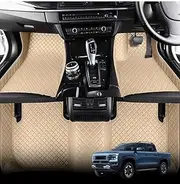 LMY Custom PU Leather Car Floor Mat Complete Set 3x3 Diamond Pattern Compatible with BYD Shark 6 2025 (Beige)