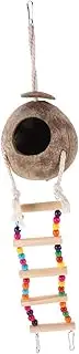 BCOATH Coconut Bird Nest Hut with Ladder: Bird Cage Habitat - Natural Parrot Hideaway - Parrot Cages Swing Toy for Lovebirds Budgies Cockatiel