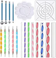 19 Pieces Mandala Rock Dotting Tools for Beginners DIY Mandala Painting Stencil Kits Ball Stylus Acrylic Rods Paint Tray for Rock Painting, Kids' Crafts, Nail Art