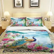 3D Peony Peacock NAO3897 Bed Pillowcases Quilt Duvet Cover Set Queen King Fay