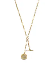 Zoe Chicco 14K Yellow Gold Bezel Diamonds Diamond Sunbeam Medallion Lariat Necklace, 16-18