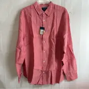 Charles Tyrwhitt Mens Plain Classic Fit Pure Linen Button Down Shirt Pink XL