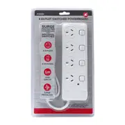 4 way Outlet Switched Surge Protected 2400W/240V/10Amp Power Board w/ 1m Cable