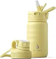 IDEUS Vacuum Insulated Water Bottle, Stainless Steel Double Wall Flask Metal Sports Canteen with Leak-Proof Straw Screw Cap (Light Yellow, 12oz (360ml))
