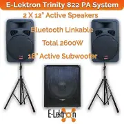 E-Lektron Trinity 822 2600W Bluetooth PA Speaker System 2X12" + 18" Sub Stands