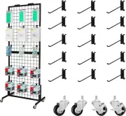Grid Wall Panel Display Stand, Retail Rack, Shop Display Rack, with 15 Hooks, He