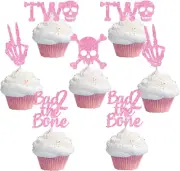 Bad Two the Bone Cake Toppers 36PCS Pink Gold Glitter Rock N Roll 2Nd Cake To...