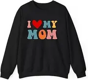 [Generic] Retro I Love My Mom Best Mother in The World Mothers Day Sweatshirt for Adults Crew Neck Long Sleeve Pullover