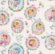 Dollhouse Miniature Nursery Wallpaper Pink & Blue Baby 12 Vintage Print