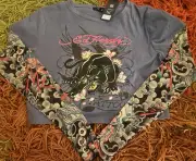 Ed Hardy Panthera Mesh Twofer Girls Long-Sleeve Top Size Large