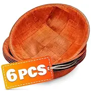HYQO 6 Pcs Wooden Salad Bowls Large Serving - 8” Wooden Dinner Plates Set 2” Deep with Square Pattern Design for Food, Fruits & Snacks, Entertaining & Decorating - Lightweight, Scratch-Proof