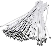 100PCS Metal Cable Zip Ties, 11.8 Inch Stainless Steel Self-Locking Wire Ties