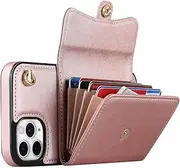 GoshukunTech for iPhone 11 Pro Max Case,Wallet Case Card Holders for iPhone 11 Pro Max,PU Leather Card Slots Case Cover Kickstand Feature with Strap Wrist & Lanyard [Rose Gold]