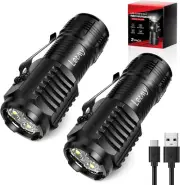 Rechargeable Mini Flashlights, Magnetic Base, 4 Mode, 2Pack Bright LED with Clip