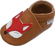 [Mejale] Baby Leather Shoes Infant Crawling Toddler Moccasins Brown White Purple Navy Cute Boys Girls Slippers, Brown Fox, 23/24 EU