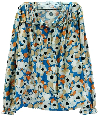 Joie Women's Long Sleeve Peasant Blouse Top Floral Field Blue XS