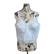 Vintage Adonna Size 44B White Front Hook Long Line Slimming Bra Cotton Blend