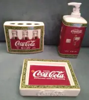 2003 Vintage Coca Cola Lotion Bottle,Toothbrush Holder and Soap Dish