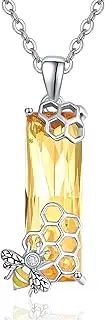 [AENEAS] Bee Citrine Necklace Sterling Silver Bee Pendant Jewelry Bee Gifts for Women Girls with Gift Box 18+2"
