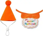 Pet Birthday Party Set, Adjustable Dog Cat Hat and Matching Saliva Towel, Colorful Decorations, Elastic Fit