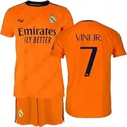 [Real Madrid] Vini Jr. 24/25 Season 24/25 Jersey and Shorts Set Kids 6 Years Replica with Official Licence Orange 6 Years, Orange, 6 Years