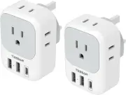 US to UK Plug Adapter 2 Pack, Type G Travel Converter with 4 Outlets 3 USB Char