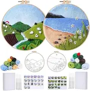 JOAAASU 2 Pack Needle Felting Kit, Punch Needle Kit for Beginners, Needles Felting Tools for Beginner, Punch Needle Kits for Adults, Perfect for Festival Decorations & Gifts