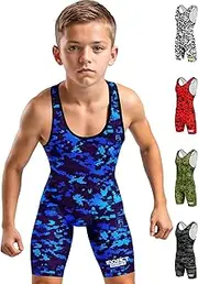 Exxact Sports Digital Camouflage Wrestling Singlet for MMA, Powerlifting Singlet Youth Wrestling Singlet Men for Training, Blue Camo, Small