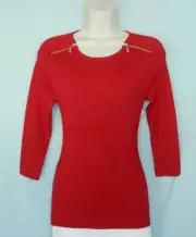 PHILOSOPHY Round Neck Ribbed Pullover 3/4 Sleeve Red Sweater top, M, NEW