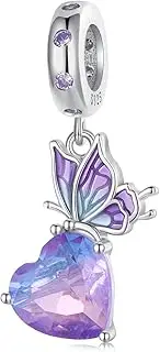 [DOYIS] Butterfly Pendant Charms for Pandora Bracelet-Heart Zirconia Beads Charms-Sterling Silver Charm-Jewelry for Women Girls