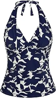 [Mycoco] Women's Tankini Halter Tops V Neck Swimwear Front Shirred Swim Top