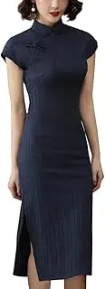 [Generic] Elegent Chinese Cheongsam Floral Short Sleeve Side Slit Slim Fit Qipao Mandarin Collar Bodycon Costume
