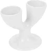 HOMOBABE 1Pc Ceramic Double Egg Storage Tray Elegant Goblet Style Porcelain Egg Stand for Boiled Eggs Decorative Kitchen Table Decor for Special Breakfast Experience