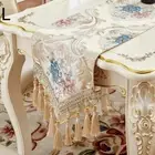 Chinese Style Table Runner Jacquard Brocade Tassels Floral Tablecloth Home Decor
