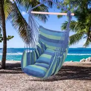 Hammock Chair Swing Hanging Rope Net Porch Patio Pillows 2 Cushions Blue USA