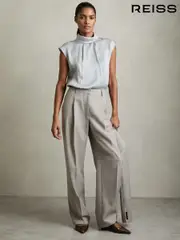 Reiss Grey Harper Petite Wool-Blend Wide-Leg Suit Trousers (AW6768) | $380