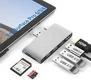 Surface Pro 6/Pro 5/Pro 4 Docking Station USB Hub 4K HDMI USB 3.0 Hub Adapter, SD & TF/Micro SD Memory Card Reader, 4K@30Hz HDMI Surface Pro Adapter for Microsoft Surface Pro 6/5/4
