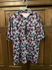 MAELREG PERFORMANCE Golf Polo Shirt XL Black Leaf Print.... " Motley Leaf " NEW