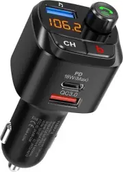 Nulaxy Bluetooth 5.0 FM Transmitter for Car, QC3.0 & USB-C PD 18W Wireless Blue