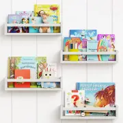 Floating Nursery Book Shelves 4Set White Bookshelf for Kids Room Wood Wall Mount