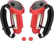 SoJumpvr Upgraded Controller Grips Cover Compatible with Meta/Oculus Quest 3 Accessories, Silicone Hand Grip Protector with Battery Opening Cover and Knuckle Straps with Sponge (Red)