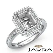Emerald Semi Mount Pave Set Diamond Engagement Ring Platinum 950 0.89 Carat.