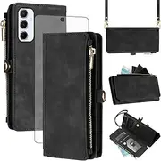 [Asuwish] Mobile Phone Case for Samsung Galaxy A55 5G Case with Strap and Film Screen Protector RFID Card Slot Foldable Leather Flowers Wallet Stand A 55 55A A555G Wallet Cases Protective Phone Case