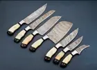 Handmade Damascus Chef Knife Set of 7Pcs wit Camel Bone and Buffalo Horn handle